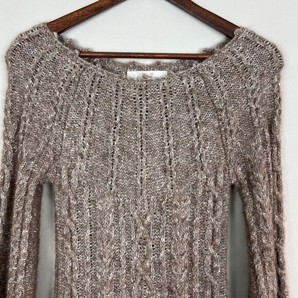 Between Me & You Sweater Dress Small A-Line Open Knit 3/4 Sleeve Wool Alpaca S - Picture 3 of 11